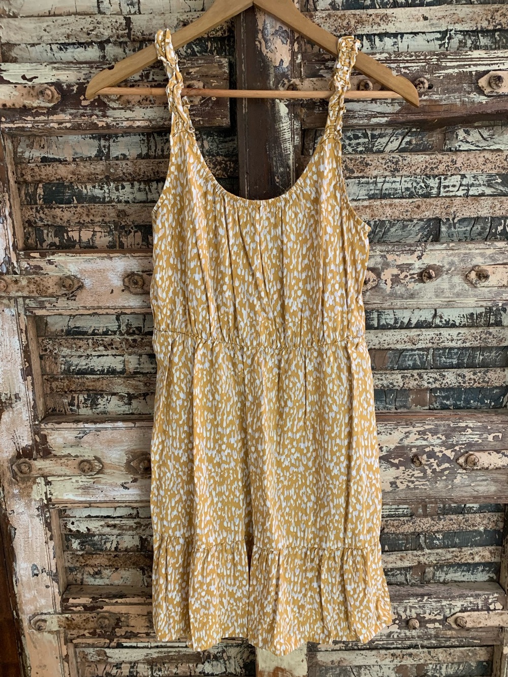 Banana Republic Mustard Yellow Abstract A-line Tank Ruffle Tiered Sundress, XS